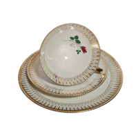 Чайное трио винтажное Winterling Roslau Bavaria "Алая роза" с золотым орнаментом, фарфор, Германия, 1960-70гг.