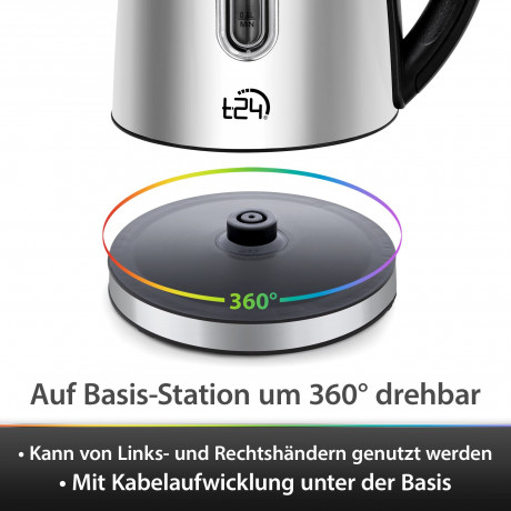 T24 T24 Wasserkocher Edelstahl Wasserkocher mit LED, LCD-Display, 40°-100°Warmhaltefunktion, 1.7 l, 2200 W  Чайник T24 Чайник из нержавеющей стали со светодиодной подсветкой, ЖК-дисплеем, функцией поддержания тепла 40°-100°, 1,7 л, 2200 Вт