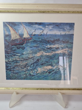 VINCENT VAN GOGH Репродукция картины Ван Гог "Море в Сент-Мари", 33смx26.5см, Германия, 1960-70гг.