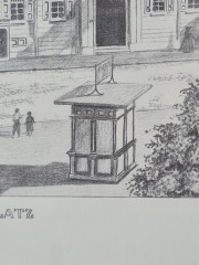 Картина в раме винтажная в черно-белых тонах &quot;Шарлоттенплац&quot; Brukner Stuttgart, 31,5 x 42 см, Германия, 1960-70гг.