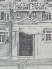 Картина в раме винтажная в черно-белых тонах &quot;Шарлоттенплац&quot; Brukner Stuttgart, 31,5 x 42 см, Германия, 1960-70гг.