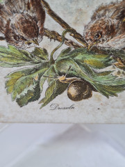 Панно винтажное Wlo "Дрозды с улиткой / Х. Арнот", керамика, 10 x 10 см, Германия, 1960-70гг.