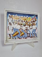 Blanc Картина в белой раме &quot;Музыкальное шествие&quot;, художник Jean Claude Blanc, 24x29см, Германия, 1970-80гг.