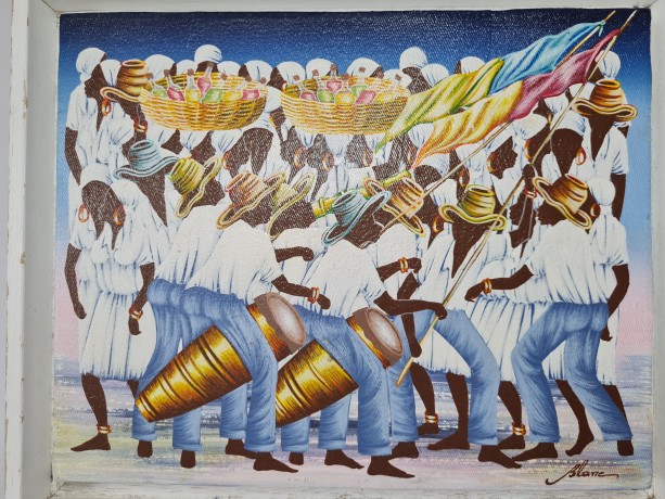 Blanc Картина в белой раме "Музыкальное шествие", художник Jean Claude Blanc, 24x29см, Германия, 1970-80гг.