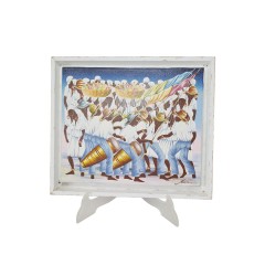 Blanc Картина в белой раме &quot;Музыкальное шествие&quot;, художник Jean Claude Blanc, 24x29см, Германия, 1970-80гг.