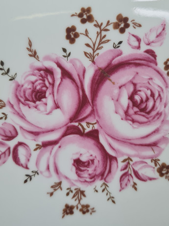 Weimar Квадратное фарфоровое блюдо с ажурным краем и цветочным рисунком "Розовые розы", 17 x 5 см, Германия, 1960-70гг.