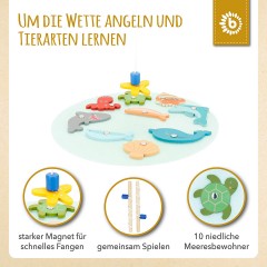 bieco Holz Fische Angeln Spiel 13 tlg. Angelspeil Magnet Angel Holzspielzeug O 24 cm Aktionsspiele Деревянная рыбная ловля