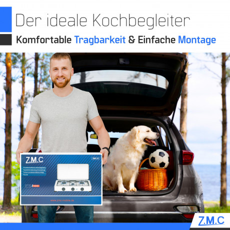 ZMC ZMC Gaskocher Tragbarer Gaskocher Campingkocher 3-flammig inkl. Schlauch und Regler, 5,4 kW 50 mBar Outdoor Gasherd Kochfeld Herd Propangas Tischkocher Газовая плита ZMC, переносная газовая плита, походная плита, 3 пламени, включая шланг и регулятор,
