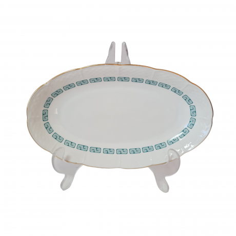 Блюдо овальное винтажное Thun, белый фарфор с зеленым узором и позолотой Natalie, 22 x 13 x 3 см, Чехословакия, 1960-70гг.