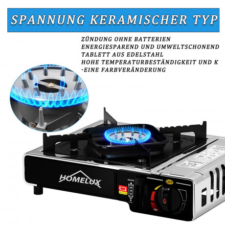 HOMELUX HOMELUX Gaskocher Edelstahl Campingkocher 2,2 KW mit 227g Gaskartuschen Gas Kocher, (8-St), 2,2 KW  Газовая плита HOMELUX походная из нержавеющей стали, 2,2 кВт, с газовыми баллонми 227 г, газовая плита, (8 шт.), 2,2 кВт