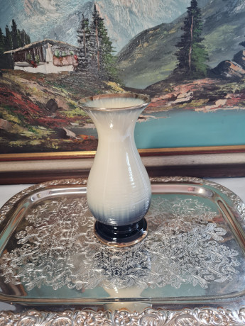 Винтажная ваза бело-синий фарфор с позолоченным ободком, 20 x 19 см, Германия, 1960-70гг.