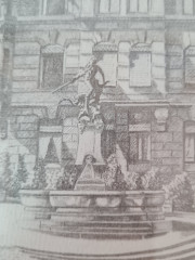 Картина в раме винтажная в черно-белых тонах &quot;Фонтан&quot; Brukner Stuttgart, 31,5 x 42 см, Германия, 1960-70гг.