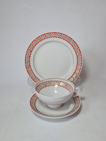 Lettin Чайное трио с красно-золотым узором по краю, Германия, 1960-70гг.