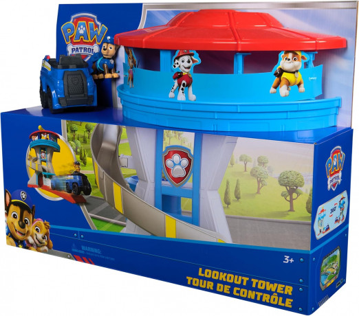 PAW PATROL Lookout Tower Cмотровая вышка, высота более 50 см, игровой набор «Штаб» с 1 базовой полицейской машиной, 2 фигурками для погони и аксессуарами, 3+
