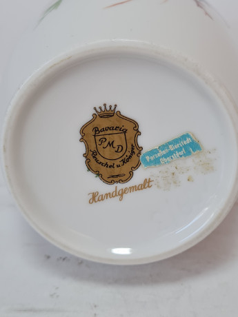 Ваза для цветов винтажная Reuschel und Koniger Bavaria, белый фарфор с цветочным декором, 20 x 7 см / 3 см, Германия, 1960-70гг.