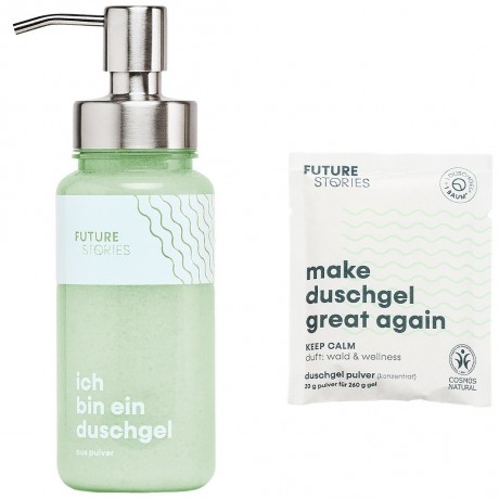 FUTURE STORIES Starterset Duschgel Pulver Wald & Wellness inkl. Pumpspender Стартовый набор геля для душа Forest & Wellness с дозатором-помпой