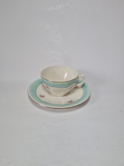 DIANE Набор чайных пар, 2 шт. &quot;Бирюза&quot; с цветочным узором и бирюзовым краем, Германия, 1960-70гг.