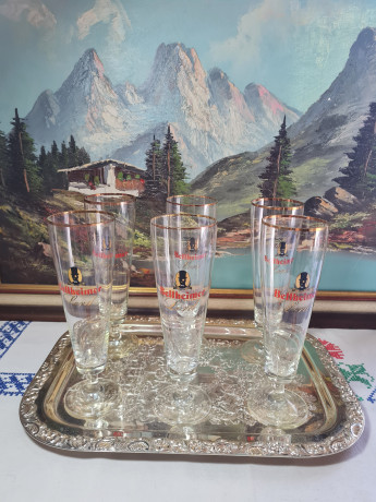 Немецкие пивные бокалы винтажные Bellheimer, Lord, стекло, 0.3 л, 6 шт., 23.5 см, Германия, 1980-90гг.