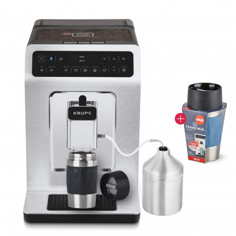 Krups Krups Kaffeevollautomat EA894T Evidence Plus Kaffeegenuss in Perfektion, Barista Quattro Force Technologie + Emsa Travel Mug Compact blau 0,3l  Полностью автоматическая кофемашина Krups EA894T Evidence Plus  наслаждение кофе в совершенстве, технолог
