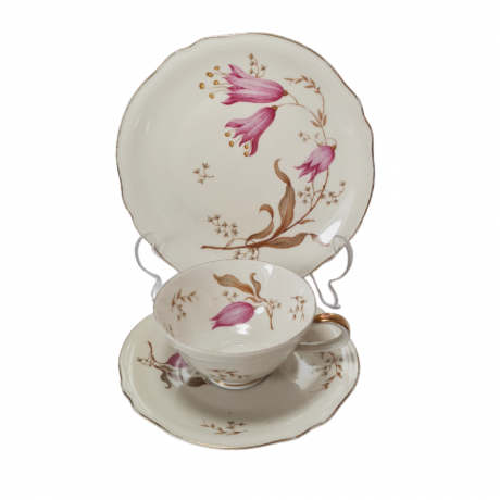 Wunsiedel Bavaria Чайное трио с позолоченным ободком "Розовые цветы и бутоны", Германия, 1960-70гг.