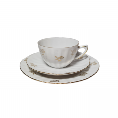 Im Stil von Schrinding Bavaria Чайное трио &quot;Золотые цветы&quot;, белый фарфор с рельефным узором, Германия, 1960-70гг.