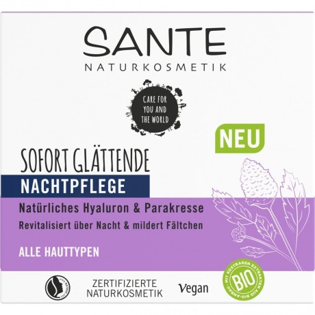 Sante Sofort glattende Nachtpflege naturliches Hyaluron & Parakresse Мгновенно разглаживающий ночной уход с натуральной гиалуроновой кислотой и паракрессом
