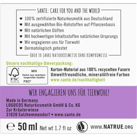Sante Sofort glattende Nachtpflege naturliches Hyaluron & Parakresse Мгновенно разглаживающий ночной уход с натуральной гиалуроновой кислотой и паракрессом