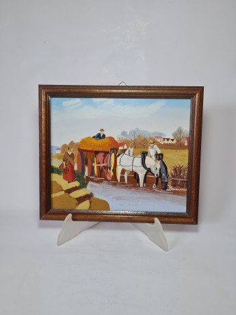 Картина винтажная Braun "Повозка", в раме, 27.5 x 23 см, Германия, 1970-80гг.