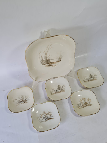 Набор тарелок винтажный Seltmann Weiden с лесными пейзажами, фарфор, 6 шт., 17,5 x 17,5 x 3 см, 9 x 9 x 2 см, Германия, 1960-70гг.