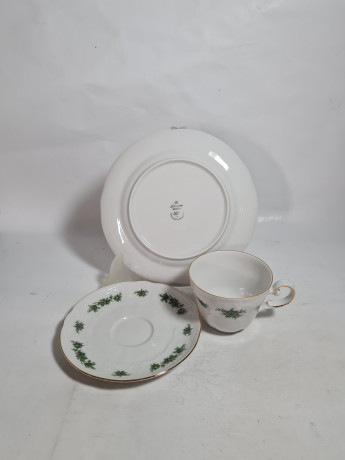 Чайное трио винтажное Seltmann Weiden Bavaria с зеленым ботаническим декором, фарфор, Германия, 1960-70гг.