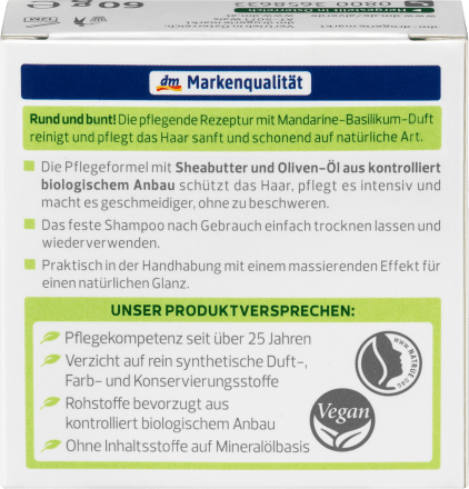 alverde NATURKOSMETIK festes Shampoo mit Mandarine-Basilikum-Duft Твердый шампунь с ароматом мандарина и базилика, 60гр