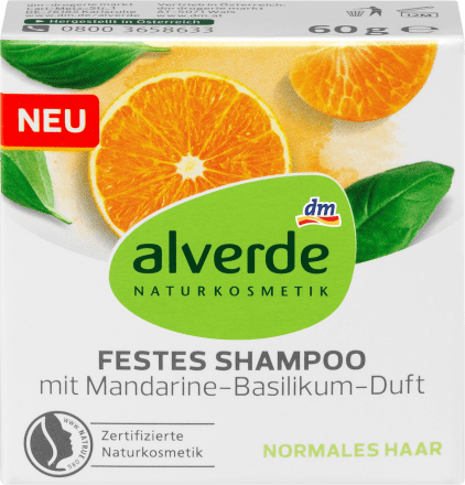 alverde NATURKOSMETIK festes Shampoo mit Mandarine-Basilikum-Duft Твердый шампунь с ароматом мандарина и базилика, 60гр alverde NATURKOSMETIK festes Shampoo mit Mandarine-Basilikum-Duft Твердый шампунь с ароматом мандарина и базилика, 60гр