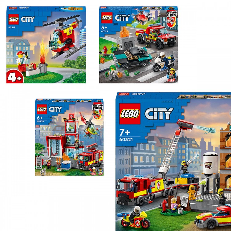 LEGO City Fire 4er Set, ЛЕГО НАБОР 60318 Пожарный вертолёт + 60319 Пожарная бригада и полицейская погоня + 60320 Пожарная часть + 60321 Пожарная команда