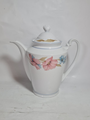 Набор для чая винтажный Winterling Marktleuthen Bavaria с розовыми и голубыми цветами, чайник, молочник, сахарница, фарфор, Германия, 1970-80гг.