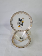 Чайное трио винтажное Winterling Schwarzenbach Bavaria с золотистым орнаментом, фарфор, Германия, 1970-80гг.