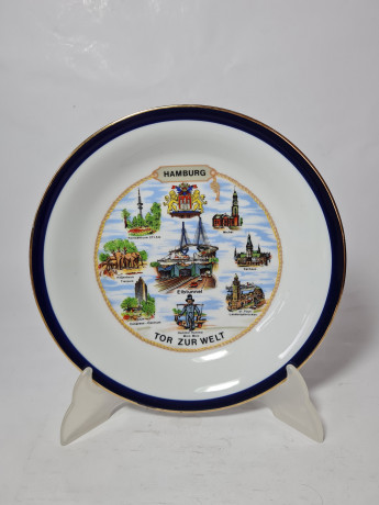 Декоративная тарелка винтажная Winterling Kirchenlamitz с изображением достопримечательностей г. Гамбург, 22 x 4 см, Германия, 1960-70гг.