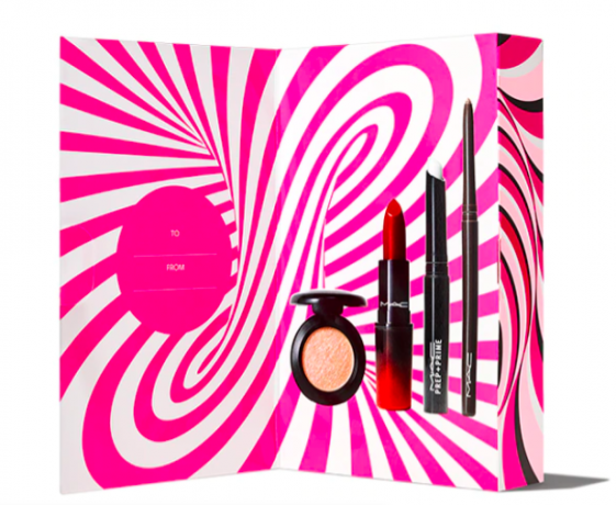 MAC Hypnotizing Holiday Ace your Face Look in a Box RED, МАК Набор из четырех продуктов для макияжа глаз и губ, Красный