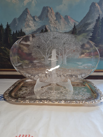 Studio Nova Sun Valley Стеклянное овальное блюдо "Деревья", 43 x 27 см, Германия, 1960-70гг.