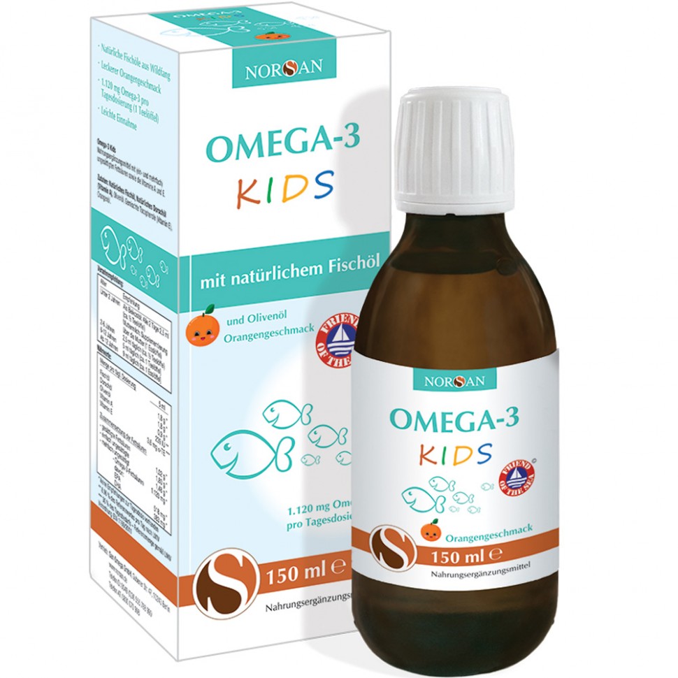NORSAN (НОРСАН) Omega-3 Kids Омега-3 для детей от 2-х лет, для поддержки работы сердца и мозга с апельсиновым вкусом, 150 мл