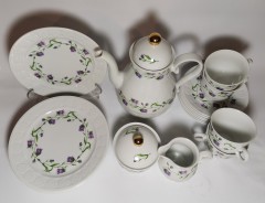 Сервиз чайный винтажный Schirnding Bavaria на 4 персоны, с нежным цветочным декором, 19 предметов, фарфор, Германия, 1960 год.