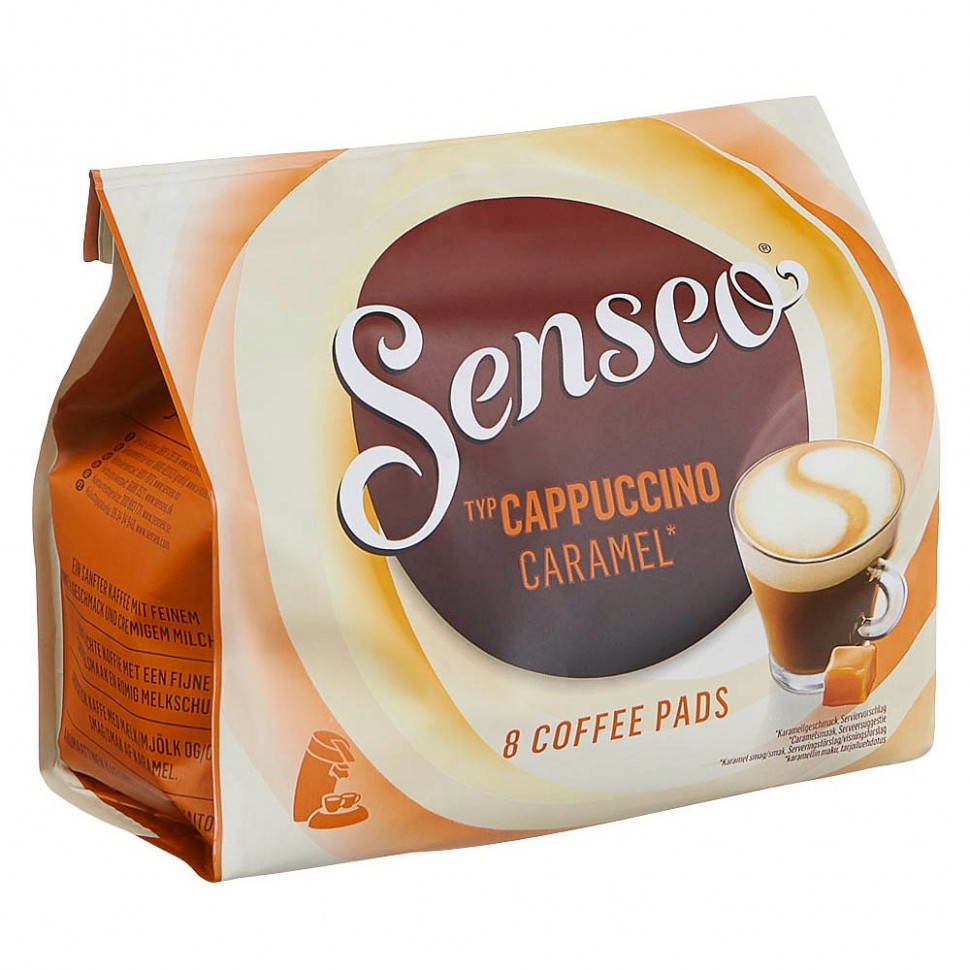 Купить Senseo Kaffeepads Cappuccino Caramel, Сенсео Кофе в чалдах Капучино  Карамель, 8 штук, 92 г в интернет-магазине Diskontshop.eu Германия всего за  636 руб. в