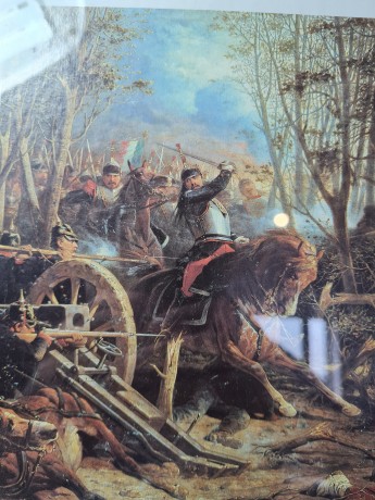 Adolphe Yvon Репродукция картины "Атака кирасир при Рейшсоффене" худ. Адольф Ивон, 30см x 25.5см, Германия, 1970-80гг.