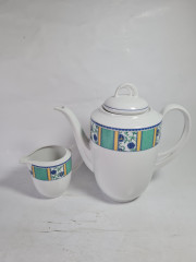 Набор для чая винтажный Winterling Bavaria с бирюзово-синим декором, чайник, молочник, фарфор, Германия, 1960-70гг.