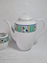 Набор для чая винтажный Winterling Bavaria с бирюзово-синим декором, чайник, молочник, фарфор, Германия, 1960-70гг.