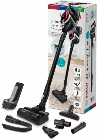 BOSCH BOSCH Akku-Stielstaubsauger Unlimited ProPower BSS81POW1, Serie 8, schwarz, beutellos, 18V Bosch Power for ALL, 5,0 Ah Akku, inkl. umfangreichem Zubehor Беспроводной пылесос BOSCH Unlimited ProPower BSS81POW1, Series 8, черный, без мешка, Bosch Pow