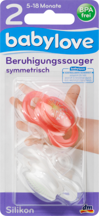 babylove Соска (успокаивающая), symmetrisch, Силикон	, Gr. 2, Rot с Herzchen / Weiß с Punkten, 2 шт