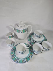 Чайный сервиз винтажный Winterling Bavaria на 5 персон с бирюзово-синим декором, фарфор, Германия, 1960-70гг.