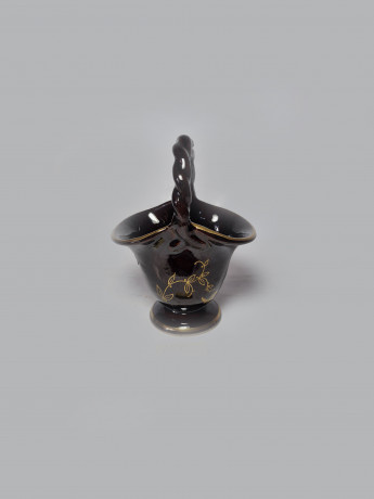 Jasba Keramik Керамическая корзинка с ручкой черная с позолотой, 13 x 9,5 см, Германия, 1960-70гг.