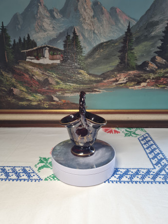 Jasba Keramik Керамическая корзинка с ручкой черная с позолотой, 13 x 9,5 см, Германия, 1960-70гг.