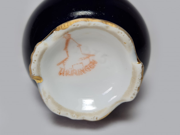 Thuringen Вазочка сине-белый фарфор с цветочным рисунком, 8 x 5,5 см, Германия, 1960-70гг.